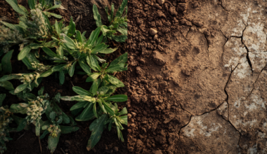 Due ecosistemi a confronto: prato naturale rigoglioso e campo coltivato — il tema del confronto biologico al centro dell'articolo sui microrganismi effettivi EM®